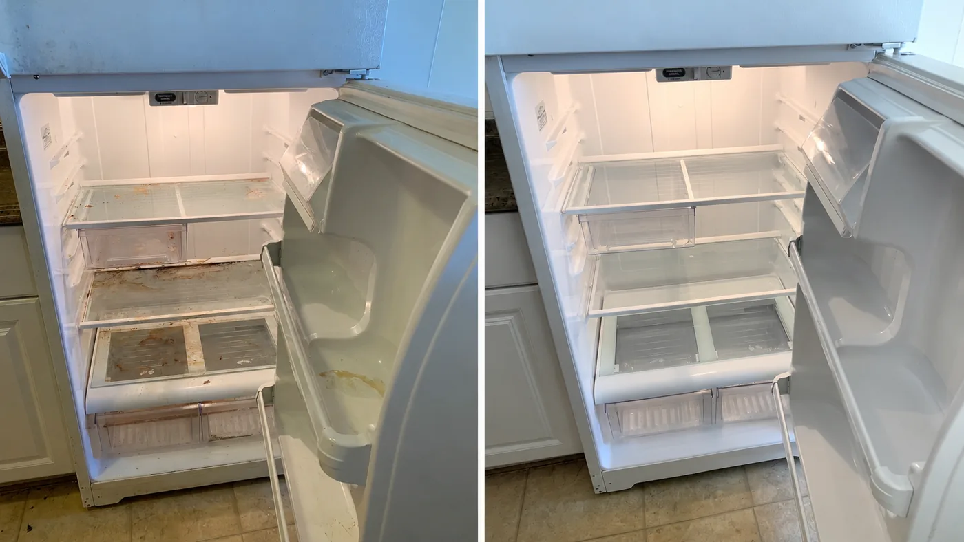 Before and after refrigerator cleaning