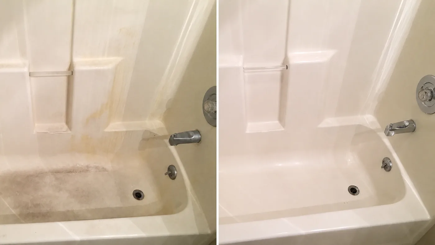 Before and after bathtub cleaning